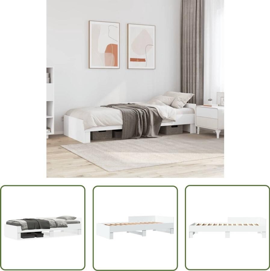 VidaXL Bed Frame Slaapkamers Bedframe bewerkt hout wit 90x190 cm Houten Bed Wit Bed Enkelpersoonsbed