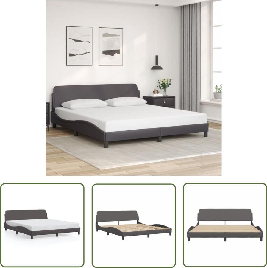 VidaXL Bed Frame Slaapkamers Bedframe Dover kunstleer grijs 180x200 cm Boxspring Hoofdbord Kunstleder