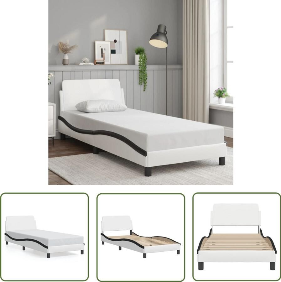 VidaXL Bed Frame Slaapkamers Bedframe Dover kunstleer wit en zwart 80x200 cm Boxspring Hoofdbord Kunstleder