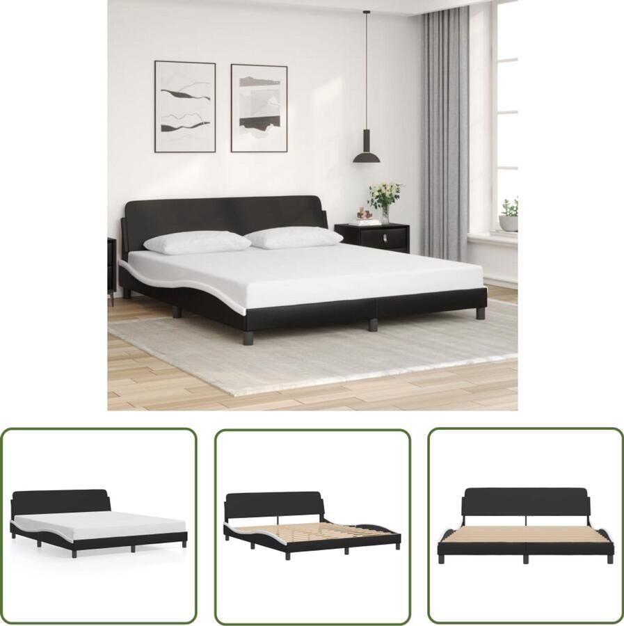 VidaXL Bedframe Dover kunstleer zwart en wit 180x200 cm Slaapkamers Bed Frame Boxspring Tweepersoonsbed King Size Bed