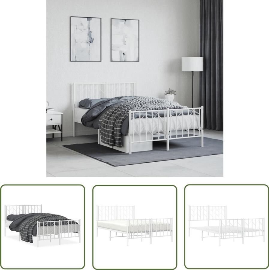 VidaXL Bed Frame Slaapkamers Bedframe met hoofd- en voeteneinde metaal wit 120x200 cm Houten Bed Modern Bed Minimalistisch Bed