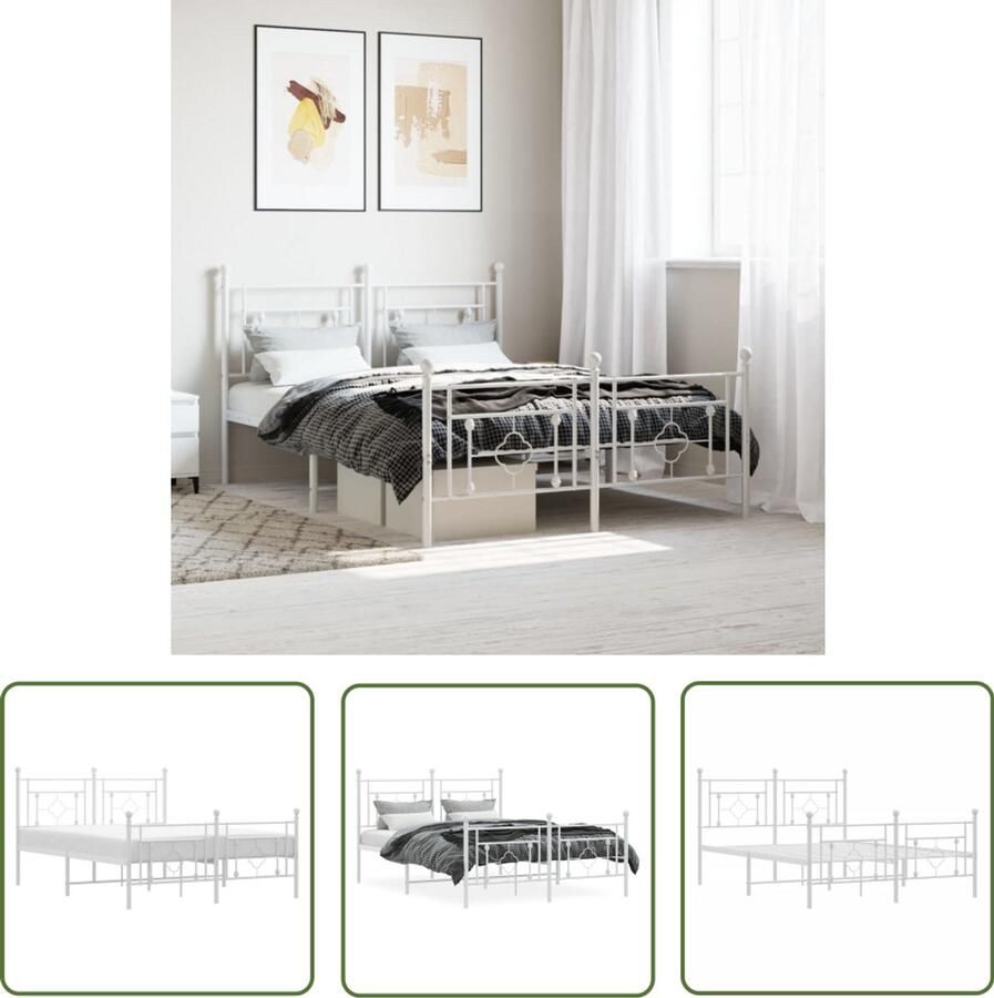 VidaXL Bed Frame Slaapkamers Bedframe met hoofd- en voeteneinde metaal wit 140x190 cm Boxspring Tweepersoonsbed Staal Bedframe