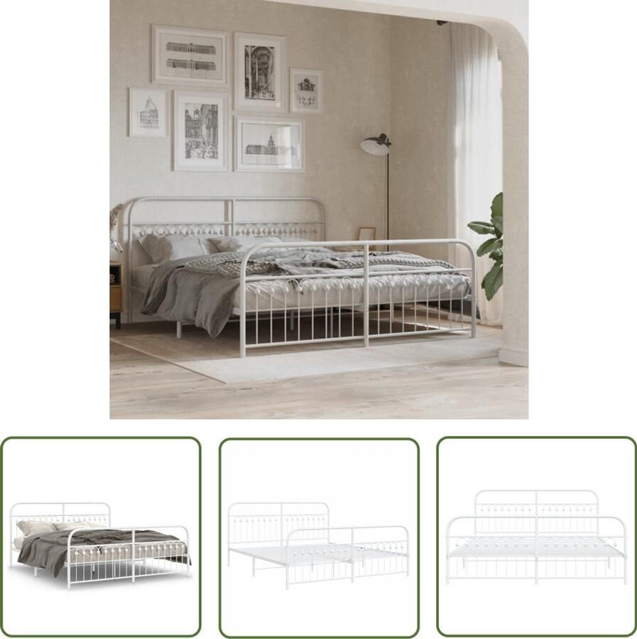 VidaXL Bed Frame Slaapkamers Bedframe met hoofd- en voeteneinde metaal wit 183x213 cm Bed Staal Bedframe Wit Bedframe