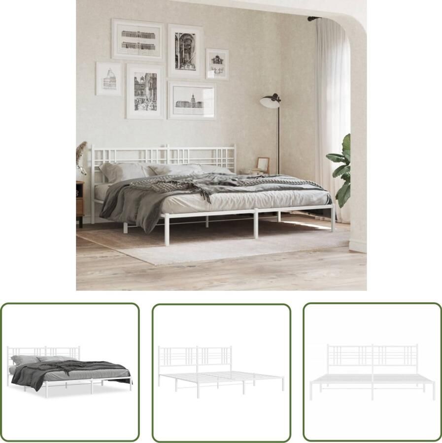 VidaXL Bedframe met hoofdbord metaal wit 193x203 cm Slaapkamers Bed Frame Bedhoofdbord Staal Bedframe Wit Bedframe