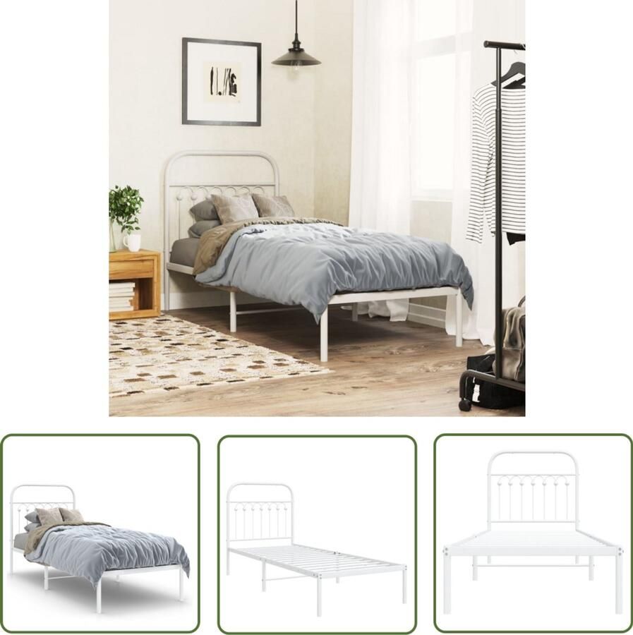 VidaXL Bed Frame Slaapkamers Bedframe met hoofdbord metaal wit 80x200 cm Bedhoofdbord Staal Bedframe Wit Bedframe