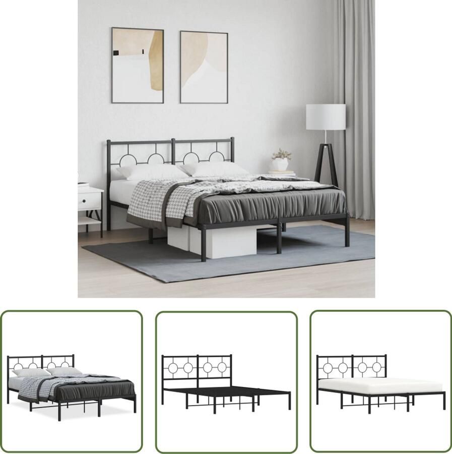 VidaXL Bed Frame Slaapkamers Bedframe met hoofdbord metaal zwart 140x200 cm Boxspring Tweepersoonsbed Metalen Bed