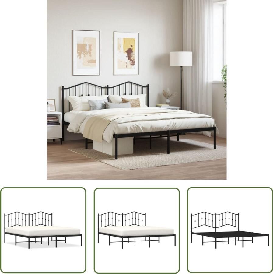 VidaXL Bed Frame Slaapkamers Bedframe met hoofdbord metaal zwart 160x200 cm Boxspring Tweepersoonsbed Staal Bed