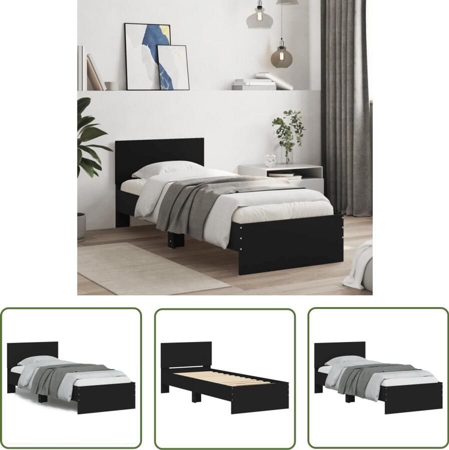 VidaXL Bed Frame Slaapkamers Bedframe met hoofdeinde bewerkt hout zwart 90x190 cm Houten Bed Zwart Bed Tweepersoonsbed