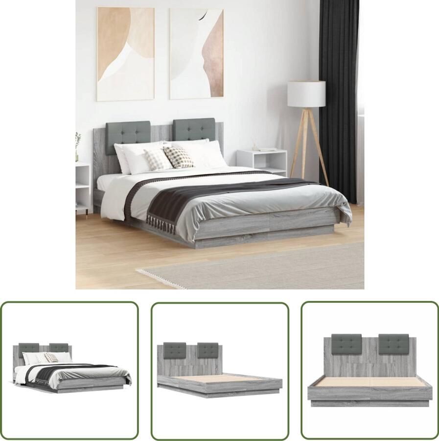 VidaXL Bed Frame Slaapkamers Bedframe met hoofdeinde grijs sonoma eiken 120x190 cm Houten Bed Sonoma Eiken Tweepersoonsbed