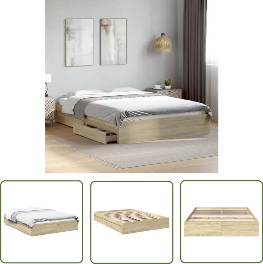VidaXL Bed Frame Slaapkamers Bedframe met lades bewerkt hout sonoma eikenkleurig 160x200 cm Houten Bed Sonoma Eiken Tweepersoonsbed