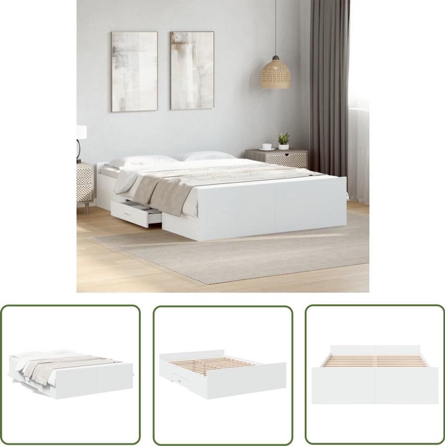 VidaXL Bed Frame Slaapkamers Bedframe met lades bewerkt hout wit 135x190 cm Houten Bed Wit Bed Tweepersoonsbed