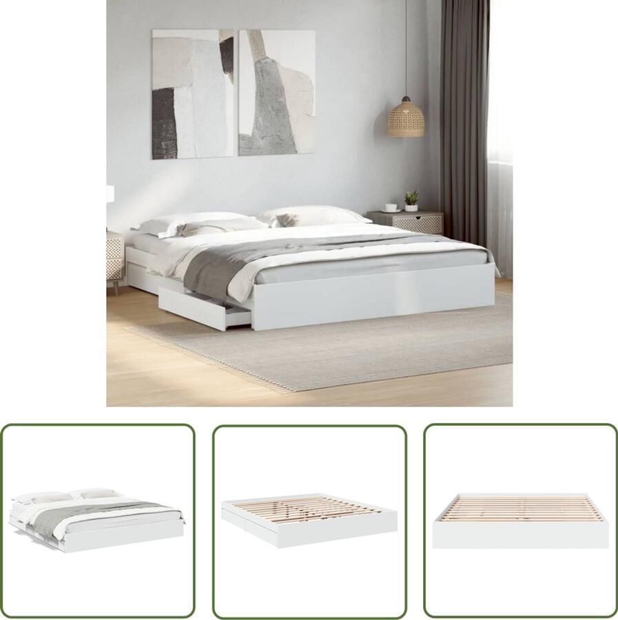 VidaXL Bed Frame Slaapkamers Bedframe met lades bewerkt hout wit 180x200 cm Houten Bed Wit Bed Tweepersoonsbed