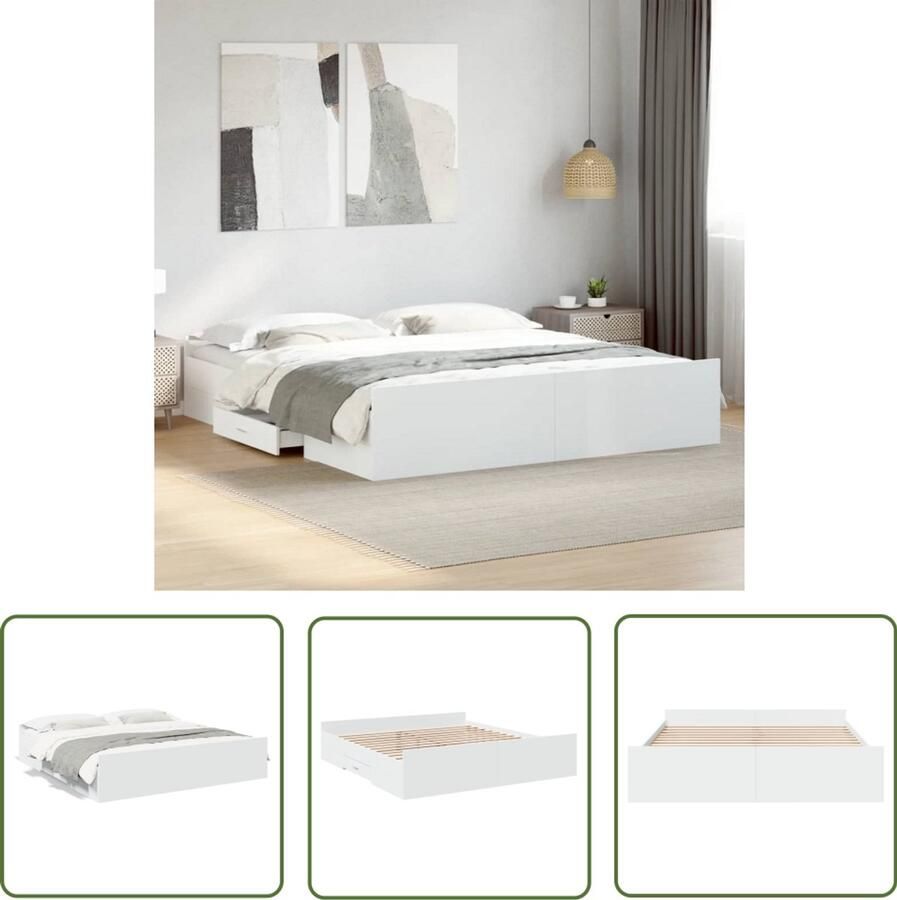 VidaXL Bed Frame Slaapkamers Bedframe met lades bewerkt hout wit 200x200 cm Houten Bed Wit Bed Tweepersoonsbed