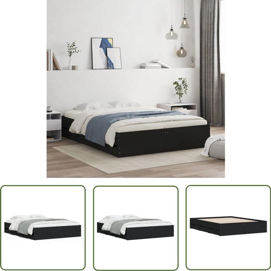 VidaXL Bedframe met lades bewerkt hout zwart 150x200 cm Slaapkamers Bed Frame Boxspring Houten Bed Zwarte Bed