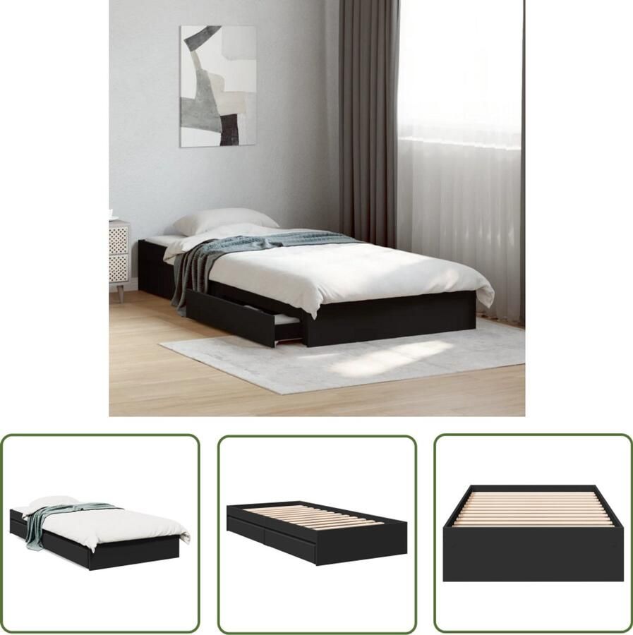 VidaXL Bedframe met lades bewerkt hout zwart 90x200 cm Slaapkamers Bed Frame Houten Bed Tweepersoonsbed Boxspring - Foto 2