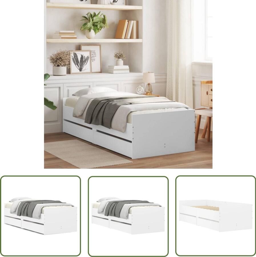 VidaXL Bed Frame Slaapkamers Bedframe met lades wit 90x190 cm Houten Bed Wit Bed Met Lades