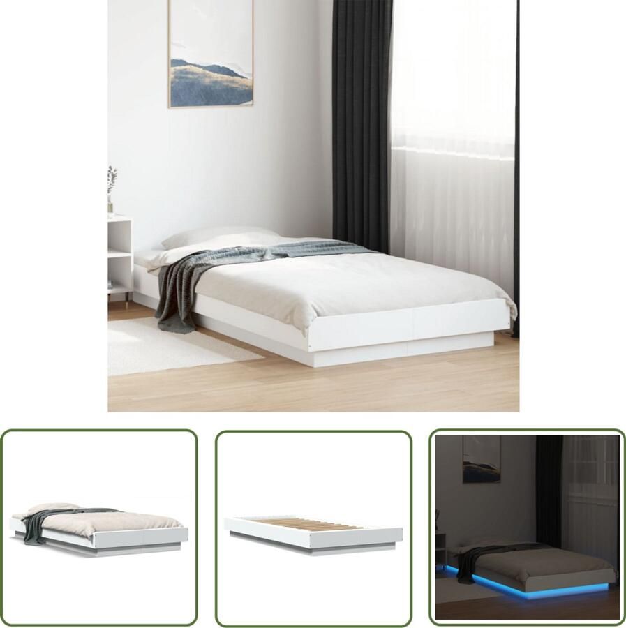 VidaXL Bed Frame Slaapkamers Bedframe met LED-verlichting bewerkt hout wit 100x200 cm Houten Bed Led Verlichting Wit Bed