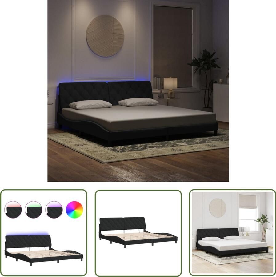 VidaXL Bed Frame Slaapkamers Bedframe met LED zonder matras fluweel zwart 200x200 cm Boxspring Tweepersoonsbed Fluweel Bed