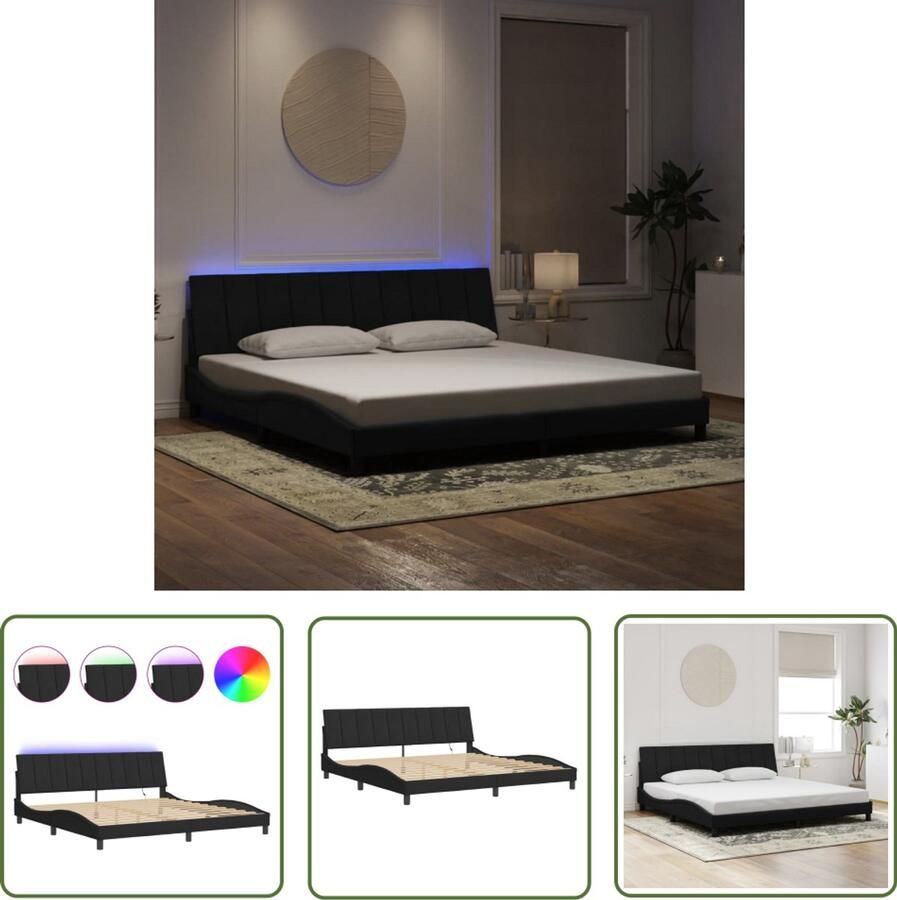 VidaXL Bed Frame Slaapkamers Bedframe met LED zonder matras Hanko fluweel zwart 200x200 cm Led Lamp Velvet Bed Zwarte Bedbank