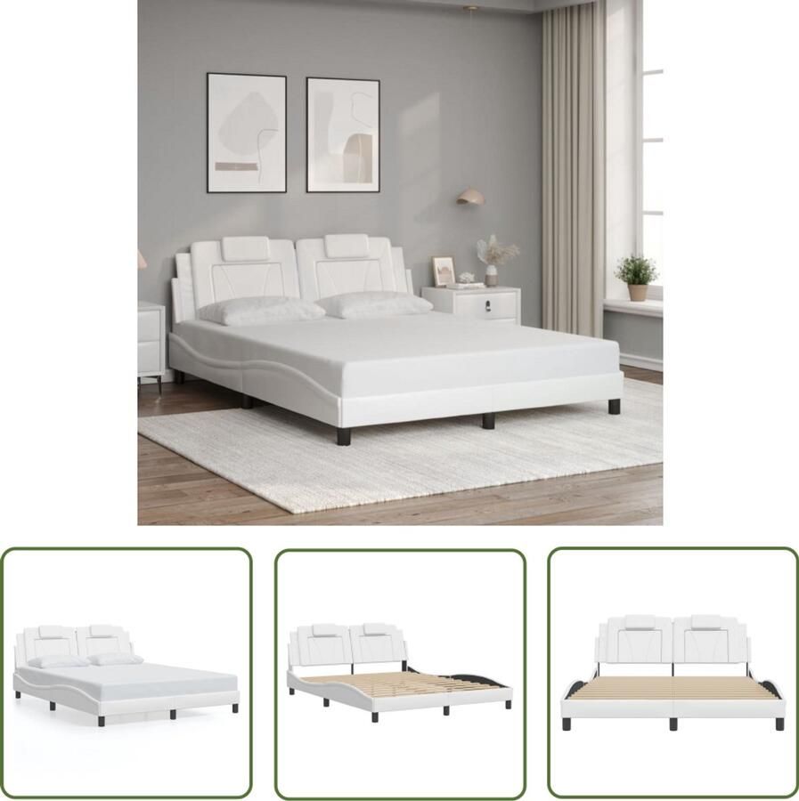 VidaXL Bed Frame Slaapkamers Bedframe Viana zonder matras kunstleer wit 160x200 cm Kunstleder Wit Hoofdbord