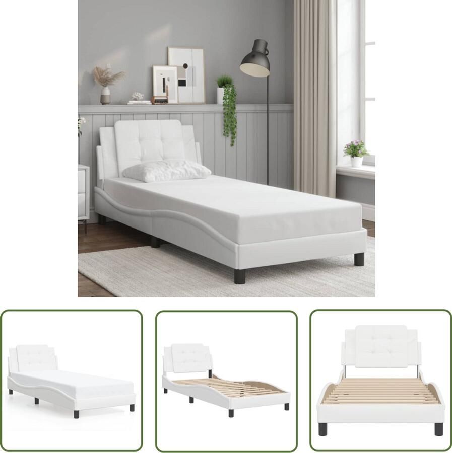 VidaXL Bed Frame Slaapkamers Bedframe zonder matras Zadar kunstleer wit 80x200 cm Hoofdbord Kunstleer Wit