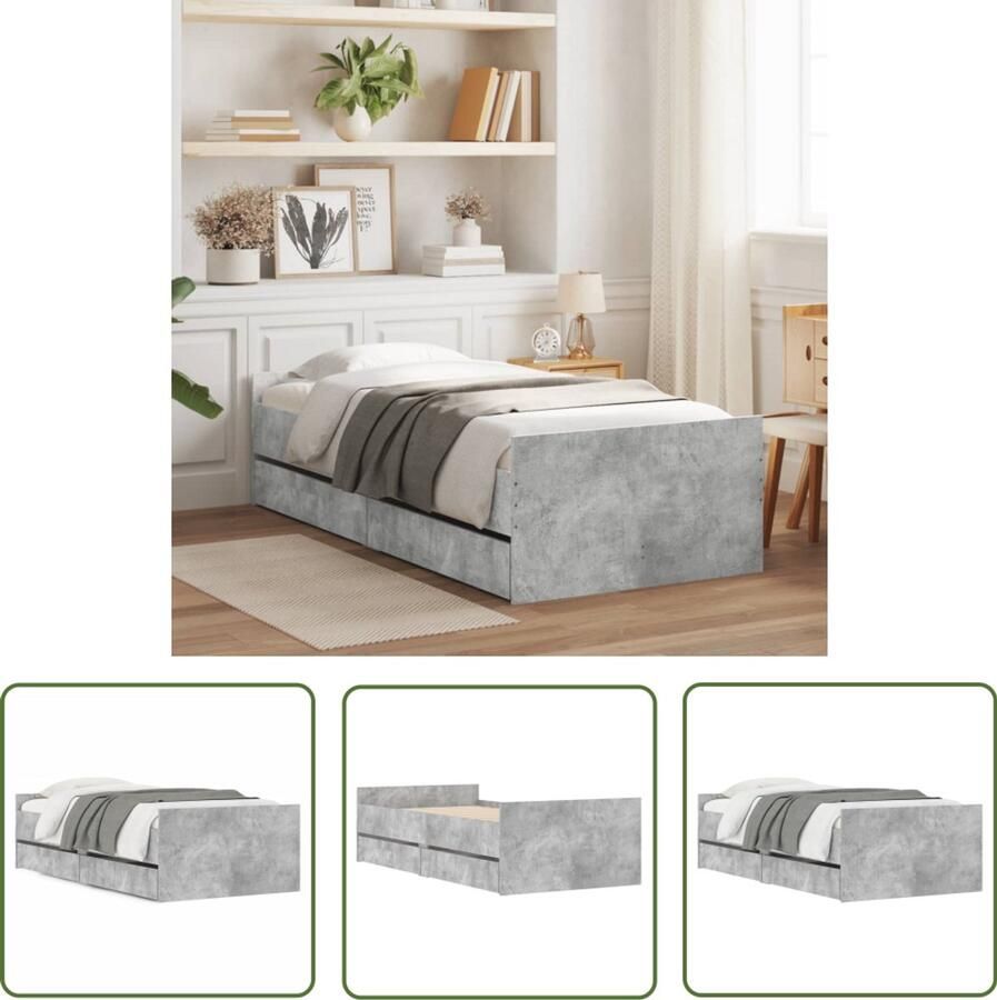 VidaXL Bed Frame Slaapkamersdecoratie Bedframe met lades betongrijs 75x190 cm Small Single Smal Single Bed Houten Bed Betonnen Grijs