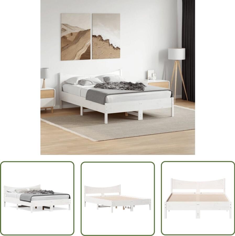 VidaXL Bed Frame Wit Houten Bed Frame Bedframe zonder matras massief grenenhout wit 120x190 cm Grenenhout Bed Tweepersoons Bed King Size Bed