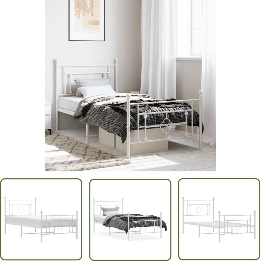 VidaXL Bedframe met hoofd- en voeteneinde metaal wit 100x190 cm Metalen Bed Frame Bed Frame Wit Staal Bed Frame Tweepersoons Bed Frame King Size Bed Frame