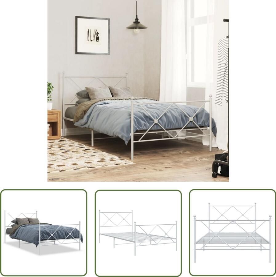 VidaXL Bedframe met hoofd- en voeteneinde metaal wit 100x200 cm Metalen Bed Frame Bed Frame Wit Staal Bed Frame Boxspring Frame Tweepersoons Bed Frame