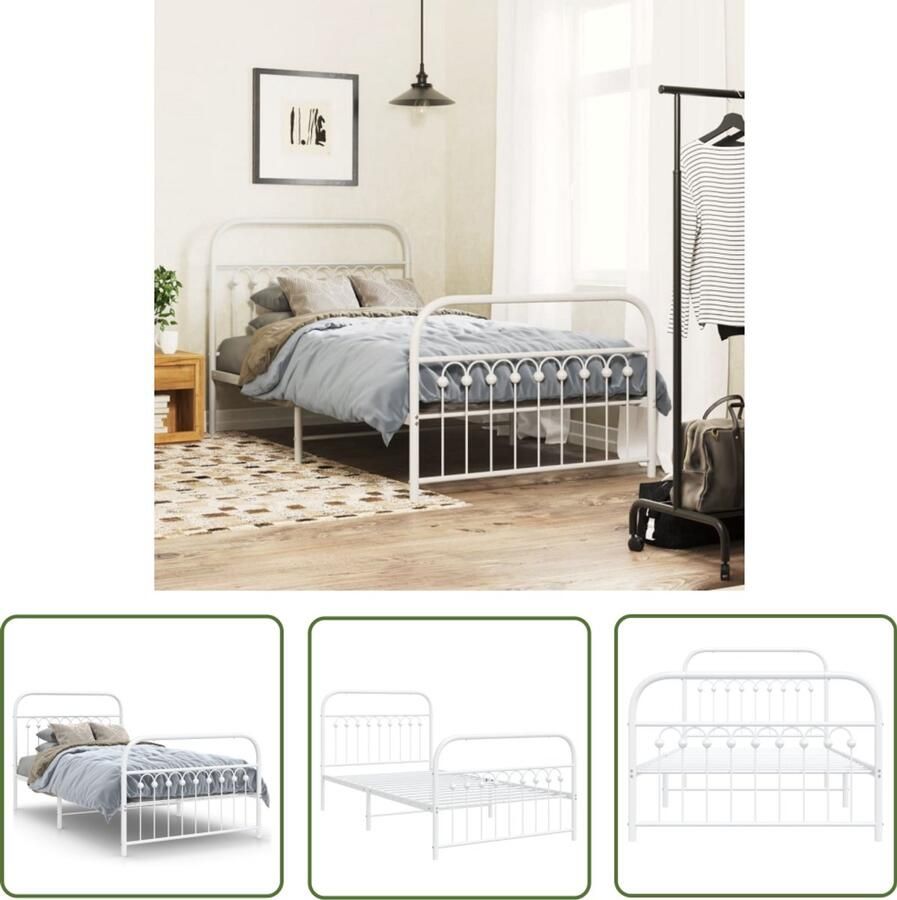 VidaXL Bedframe met hoofd- en voeteneinde metaal wit 100x200 cm Metalen Bed Frame Bed Frame Wit Bed Frame 100x200 Staal Bed Frame Boxspring Frame