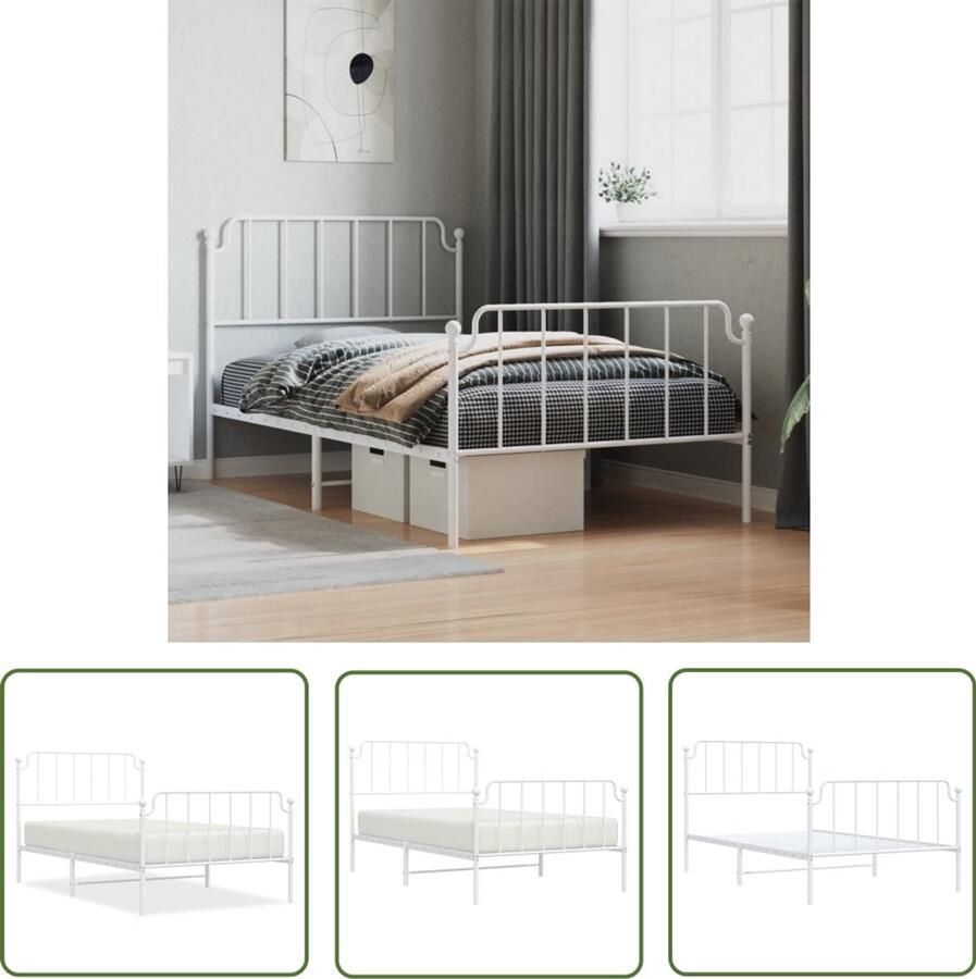 VidaXL Bedframe met hoofd- en voeteneinde metaal wit 107x203 cm Metalen Bed Frame Bed Frame Wit Staal Bed Frame Boxspring Frame Tweepersoons Bed Frame