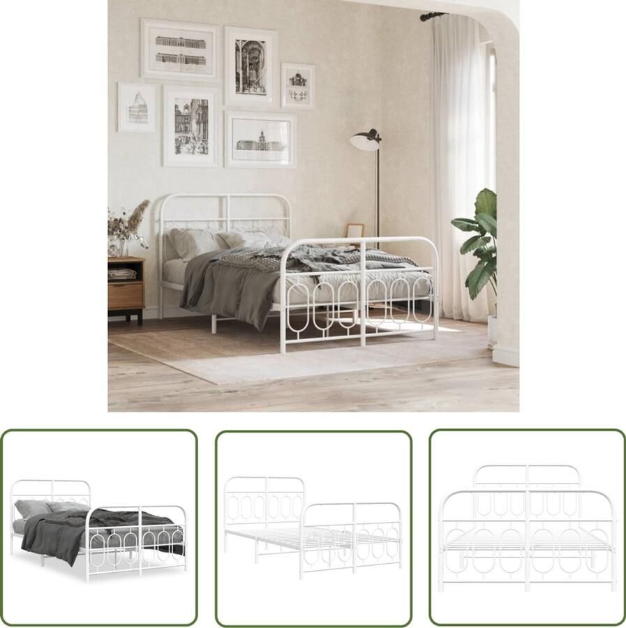 VidaXL Bedframe met hoofd- en voeteneinde metaal wit 120 x 190 cm Metalen Bed Frame Bed Frame Wit Bed Frame 120x190 Boxspring Frame Slaapcomfort