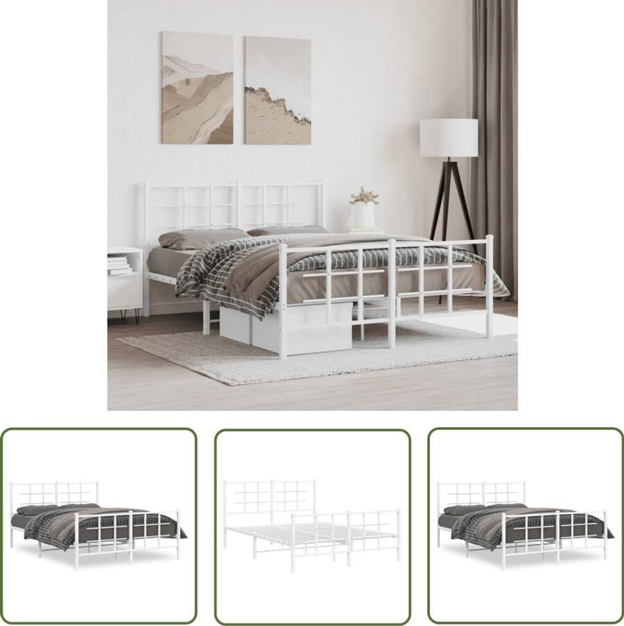 VidaXL Bed Frame Wit Metalen Bed Frame Bedframe met hoofd- en voeteneinde metaal wit 140x190 cm Boxspring Frame Staal Bed Frame Bed Frame 140x190