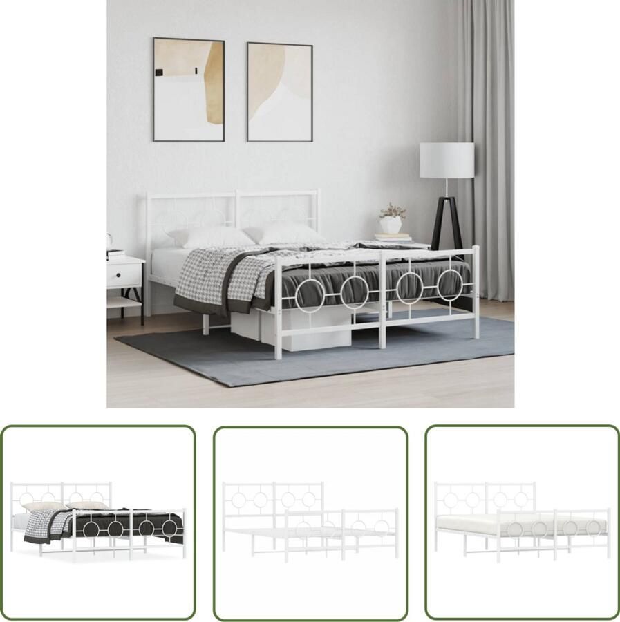 VidaXL Bed Frame Wit Metalen Bed Frame Bedframe met hoofd- en voeteneinde metaal wit 140x190 cm Staal Bed Frame King Size Bed Frame Boxspring Bed Frame