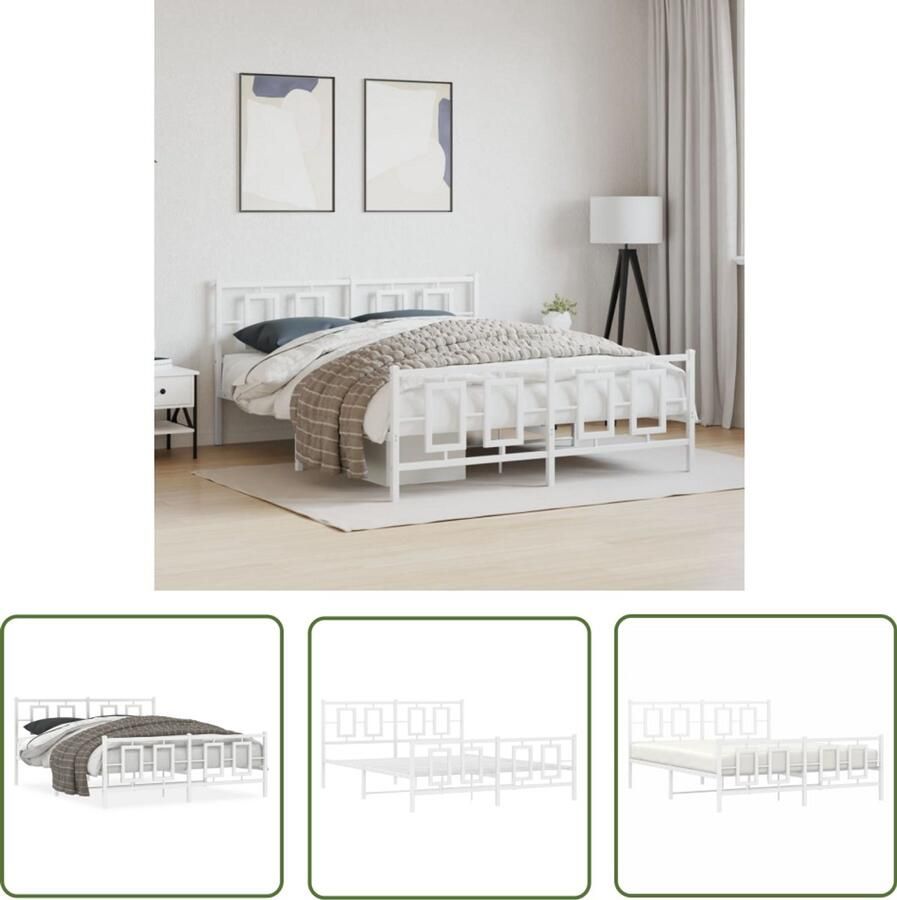 VidaXL Bedframe met hoofd- en voeteneinde metaal wit 150x200 cm Metalen Bed Frame Bed Frame Wit Bed Frame 150x200 Staal Bed Frame Tweepersoons Bed Frame