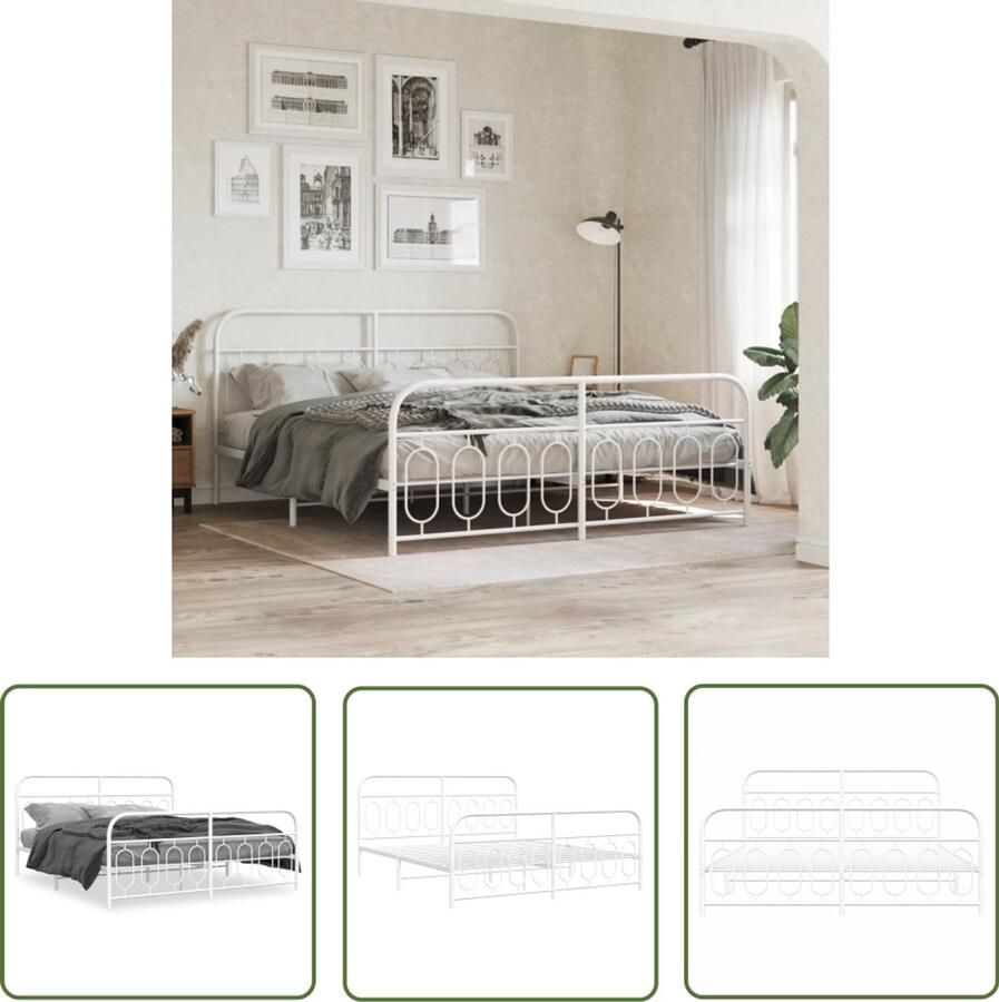 VidaXL Bed Frame Wit Metalen Bed Frame Bedframe met hoofd- en voeteneinde metaal wit 180x200 cm Boxspring Frame King Size Bed Frame Tweepersoons Bed Frame