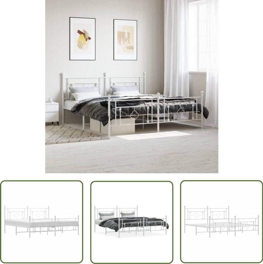 VidaXL Bed Frame Wit Metalen Bed Frame Bedframe met hoofd- en voeteneinde metaal wit 183x213 cm Staal Bed Frame King Size Bed Frame Boxspring Bed Frame