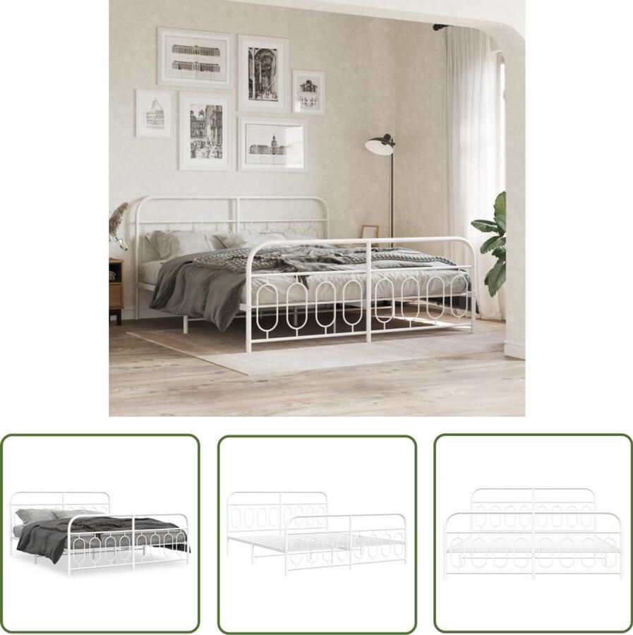 VidaXL Bed Frame Wit Metalen Bed Frame Bedframe met hoofd- en voeteneinde metaal wit 183x213 cm King Size Bed Frame Boxspring Frame Tweepersoons Bed Frame
