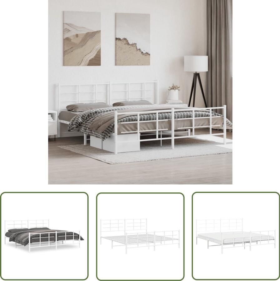 VidaXL Bed Frame Wit Metalen Bed Frame Bedframe met hoofd- en voeteneinde metaal wit 193x203 cm Staal Bed Frame King Size Bed Frame Boxspring Bed Frame