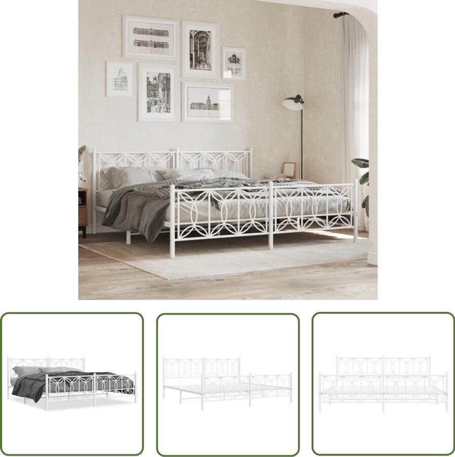 VidaXL Bed Frame Wit Metalen Bed Frame Bedframe met hoofd- en voeteneinde metaal wit 193x203 cm King Size Bed Frame Boxspring Frame Slaapcomfort