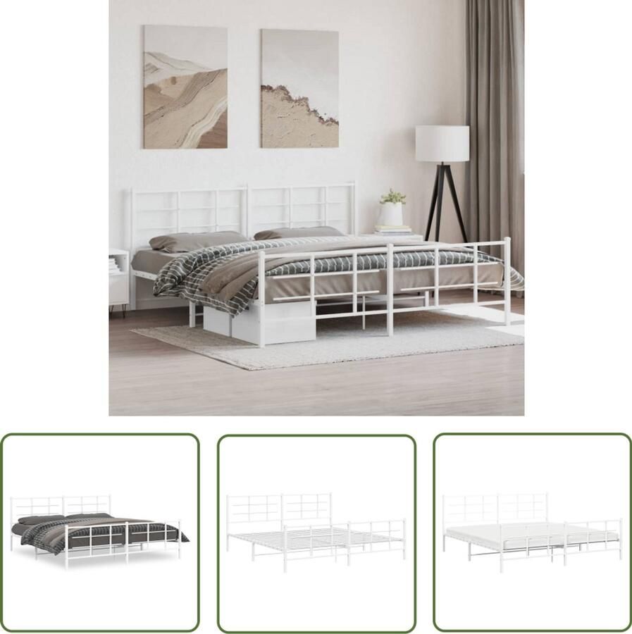 VidaXL Bedframe met hoofd- en voeteneinde metaal wit 200x200 cm Metalen Bed Frame Bed Frame Wit Boxspring Frame Staal Bed Frame Tweepersoons Bed Frame