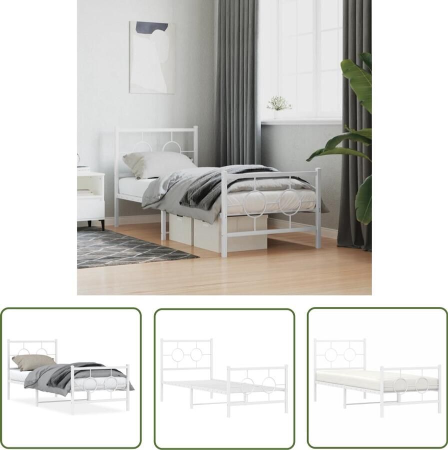 VidaXL Bed Frame Wit Metalen Bed Frame Bedframe met hoofd- en voeteneinde metaal wit 75x190 cm Boxspring Frame Staal Bed Frame Tweepersoons Bed Frame