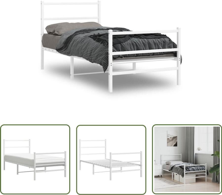 VidaXL Bed Frame Wit Metalen Bed Frame Bedframe met hoofd- en voeteneinde metaal wit 90x190 cm Bed Frame 90x190 Staal Bed Frame Compact Bed Frame