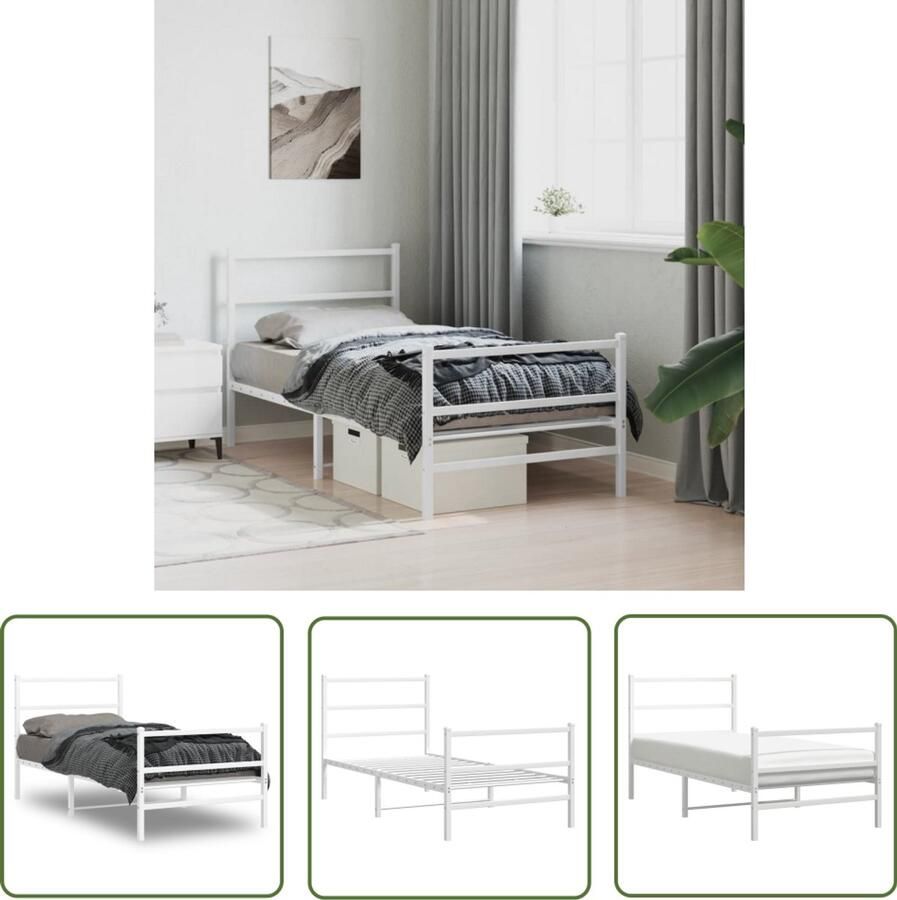 VidaXL Bed Frame Wit Metalen Bed Frame Bedframe met hoofd- en voeteneinde metaal wit 90x200 cm Enkel Bed Frame 90x200 Staal Bed Frame