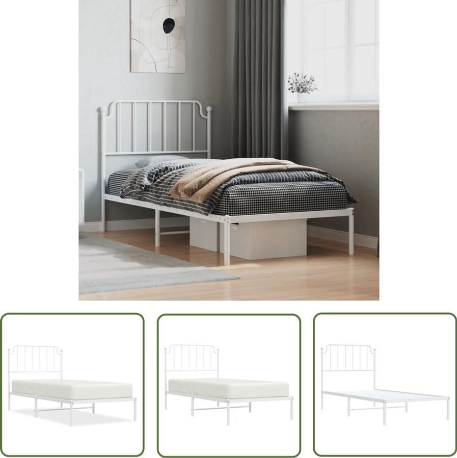 VidaXL Bedframe met hoofdbord metaal wit 90x200 cm Metalen Bed Frame Bed Frame Wit Bed Frame 90x200 Staal Bed Frame Hoofdbord Bed