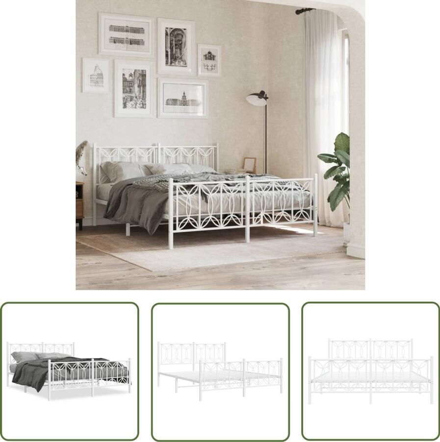 VidaXL Bedframe met hoofd- en voeteneinde metaal wit 150x200 cm Metalen Bedframe Bed Frame Wit King Size Bed Boxspring Bed Slaapcomfort