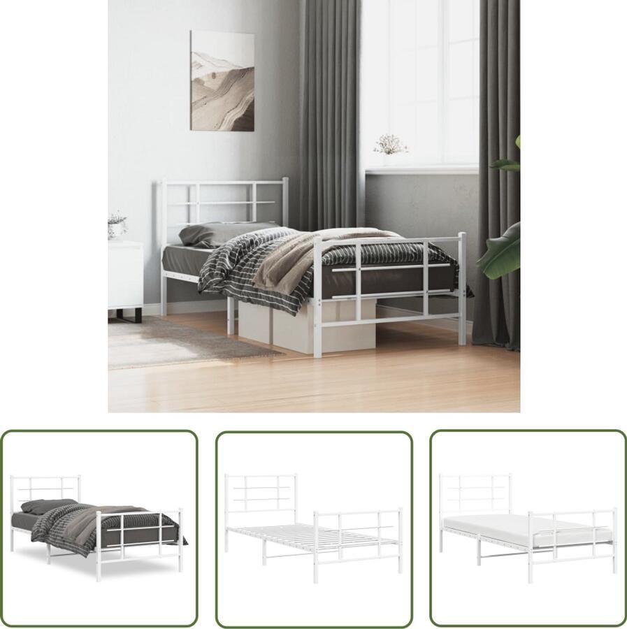 VidaXL Bed Frame Wit Metalen Bedframe met hoofd- en voeteneinde metaal wit 90x190 cm Staal Bedframe Bed 90x190 Tweepersoons Bed