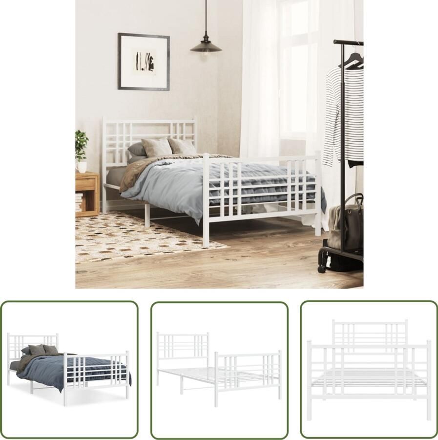 VidaXL Bed Frame Wit Staal Bed Frame Bedframe met hoofd- en voeteneinde metaal wit 107x203 cm Tweepersoons Bed Frame Boxspring Frame King Size Bed Frame