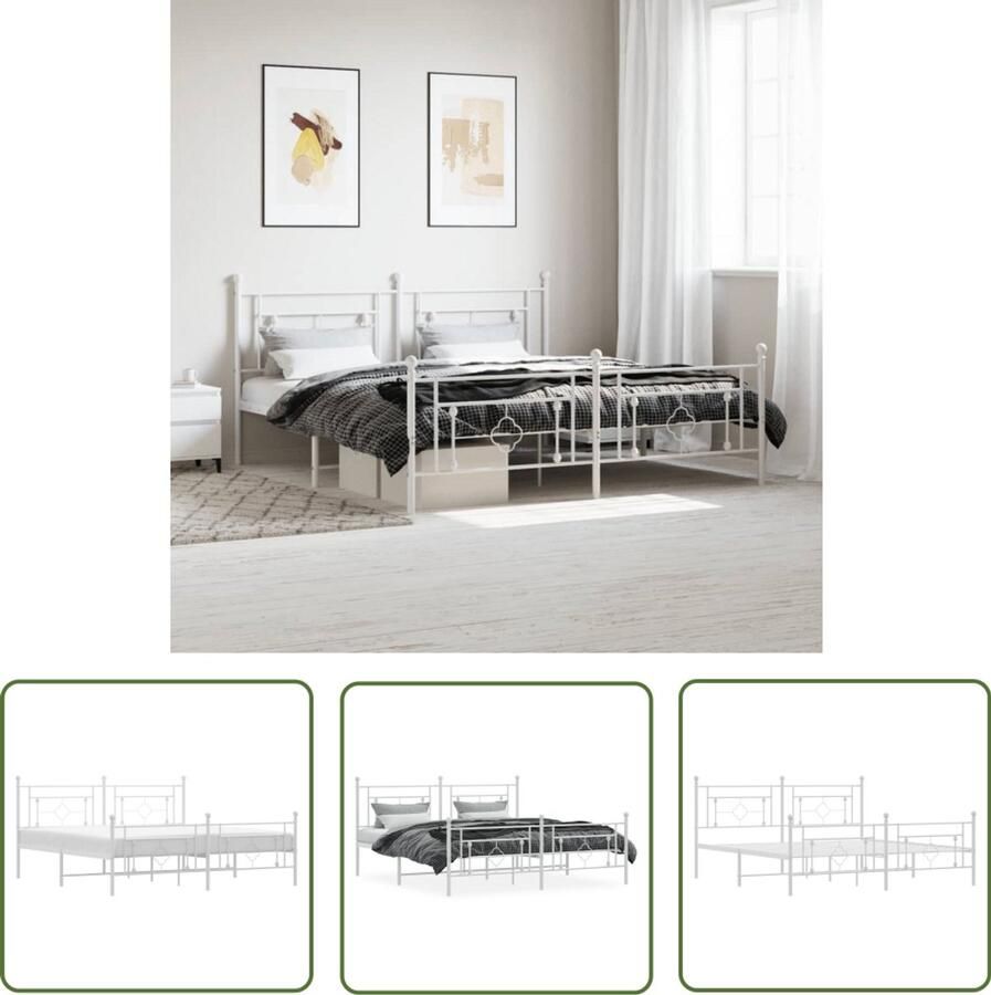 VidaXL Bedframe met hoofd- en voeteneinde metaal wit 180x200 cm Staal Bed Frame Bed Frame Wit Boxspring Frame Tweepersoons Bed Frame King Size Bed Frame