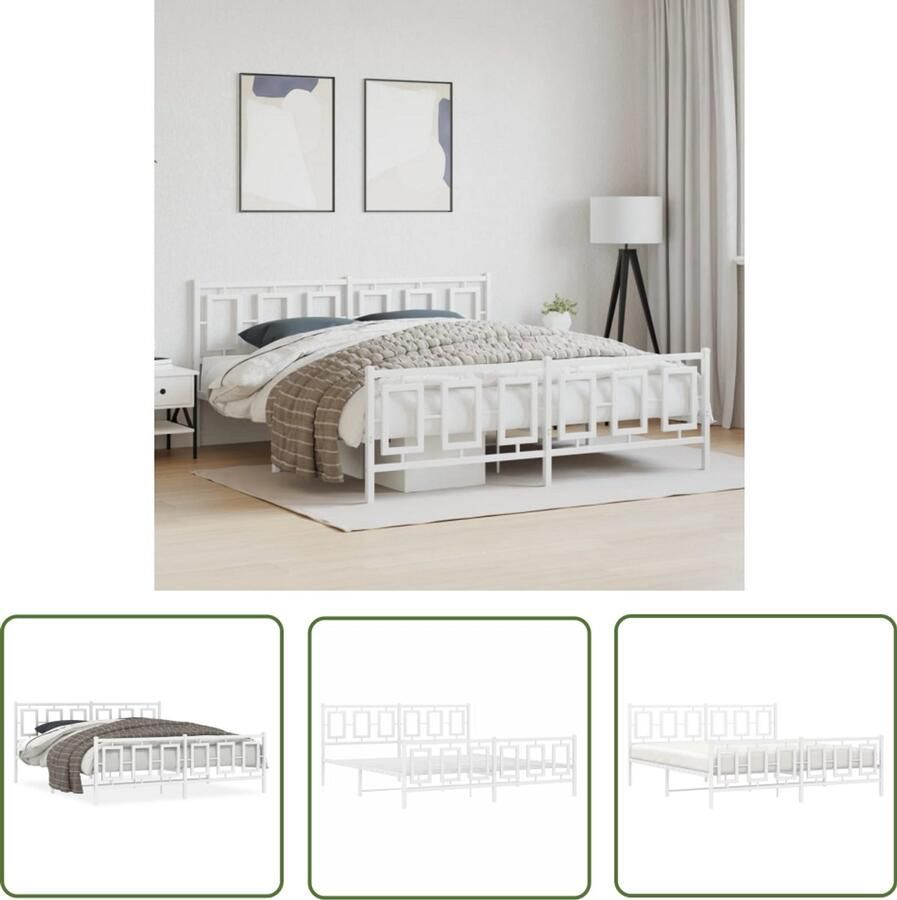 VidaXL Bedframe met hoofd- en voeteneinde metaal wit 183x213 cm Staal Bed Frame Bed Frame Wit King Size Bed Frame Boxspring Bed Frame Modern Bed Frame